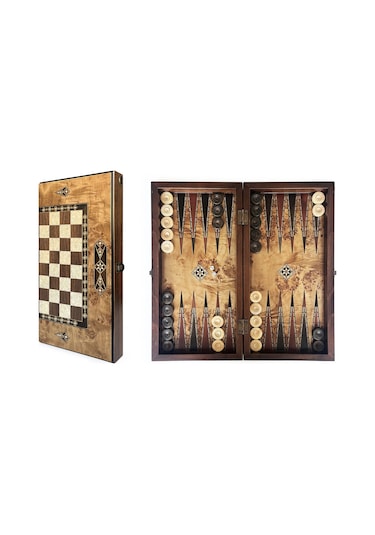 Helena Wood Art Klasik El Yapımı Ahşap Tavla Seti Büyük Boy