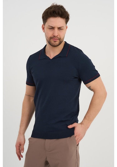 Alexander Gardi Alexandergardı Resort Yaka Triko T-shirt Lacivert