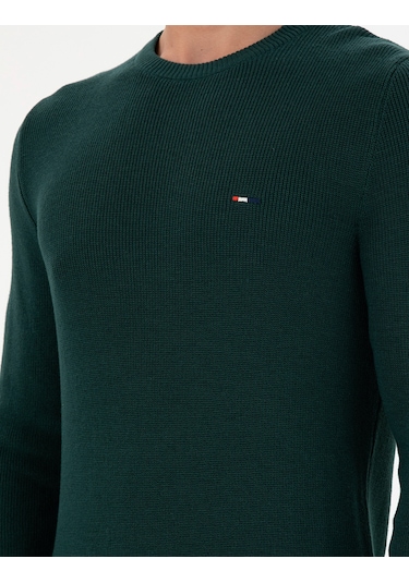 U.S. Polo Assn. Erkek Slim Fit Bisiklet Yaka Koyu Yeşil Basic Kazak 50298282-VR079
