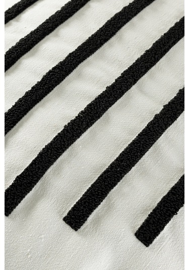 Koza Home Craft Siyah Çizgi Desenli Boncuk Elyaf İç Dolgulu Kırlent 43 X 43 Standart