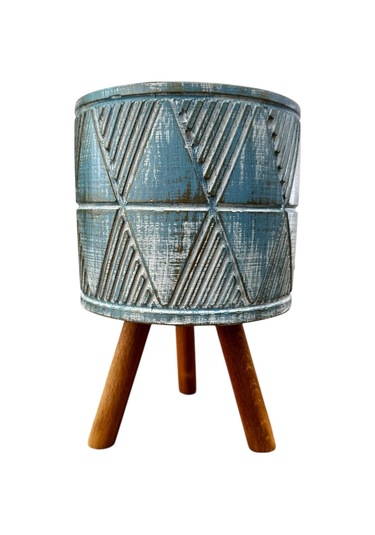 Bitki Tasarımı Ev Dekorasyon Mavi Eskitme Piramit Beton Saksı Ayaklı Çiçeklik Saksılık