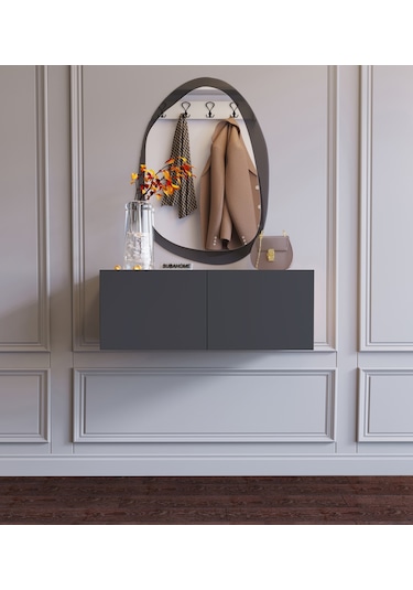 Duvara Monte Antrasit %100 Mdf Fonksiyonel 2 Kapaklı Dresuar Antrasit