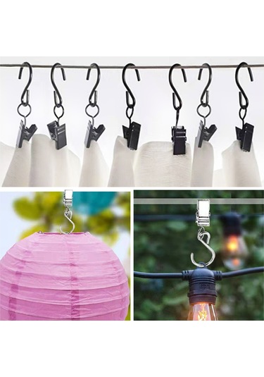 Kosona 50 Adet S形 Sünger, Paslanmaz Çelik, Ev Dekorasyonu, Bahçe, Partiler, Tente, Perde, Fotoğraf Asma Kancaları, Siyah Çok Renkli