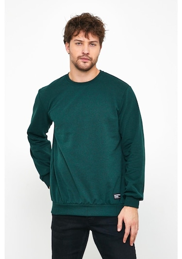 MMetalic Erkek Koyu Yeşil Basic Bisiklet Yaka Sweatshirt