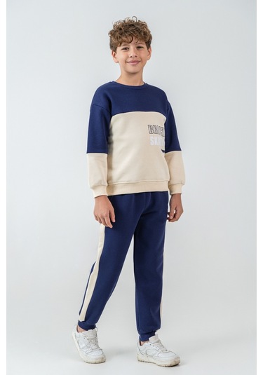 Erkek Çocuk Brooklyn Skat Clup Baskılı 3 İplik Kalın Kışlık Eşofman Takımı Ak4228 Lacivert