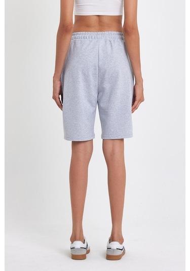 2'li Kadın Rahat Kesim Beli Lastikli Mevsimlik Yumuşak Kumaş Cepli Siyah-gri Uzun Bermuda Şort Siyah - Gri