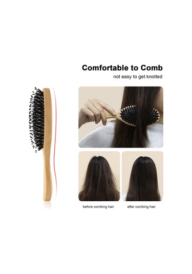 Vkemall Ahşap Saplı Piliç Tüyü Hava Yastığı Saç Fırçası - Saç Bakımı Ve Stilleri İçin Nemlendirici Kıllı Tıraş Fırçası