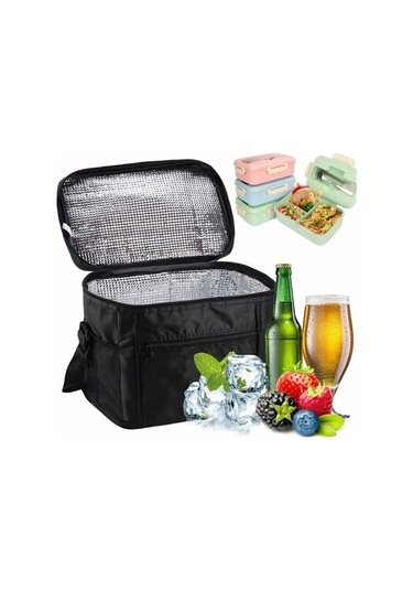 Xj Yalıtımlı Öğle Yemeği Çantası, 10 L Soğutucu Çanta, İş/okul/piknik/piknik İçin Öğle Yemeği Çantası, Siyah Çok Renkli