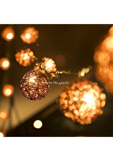 20 Led Rattan Topları Işıklar Peri Tatil Noel Dış Mekan Led Dekoratif Lamba, Stil: 4m Stil Kahve + Beyaz Diğer