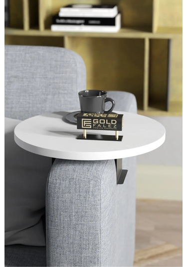 İkili Yan Sehpa Ayarlanabilir Tepsi Yuvarlak Beyaz