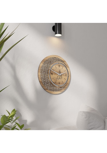 Dekoratif Allah Yazılı Ayna Pleksili Duvar Saati Gold