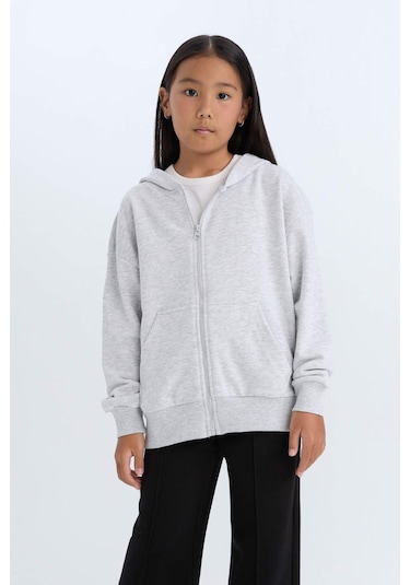 DeFacto Kız Çocuk Oversize Geniş Kalıp Kapüşonlu Basic Düz Fermuarlı Sweatshirt D8214A8NSGR379 DeFacto Kız Çocuk Oversize Geniş Kalıp Kapüşonlu Basic Düz Fermuarlı Sweatshirt D8214A8NSGR379