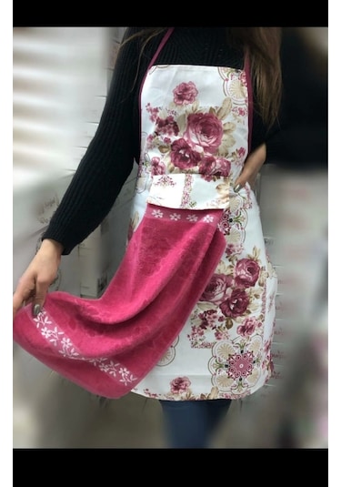 Nivemeshome Pembe Kadife Havlulu Mutfak Önlüğü Pembe