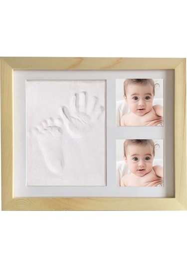 Ahşap Çerçeve Ve Beyaz Parmak İzi Küllesi - Bebeklerin İlk Anı Hatırı, Aylık Hediyesi, Ev Dekoru