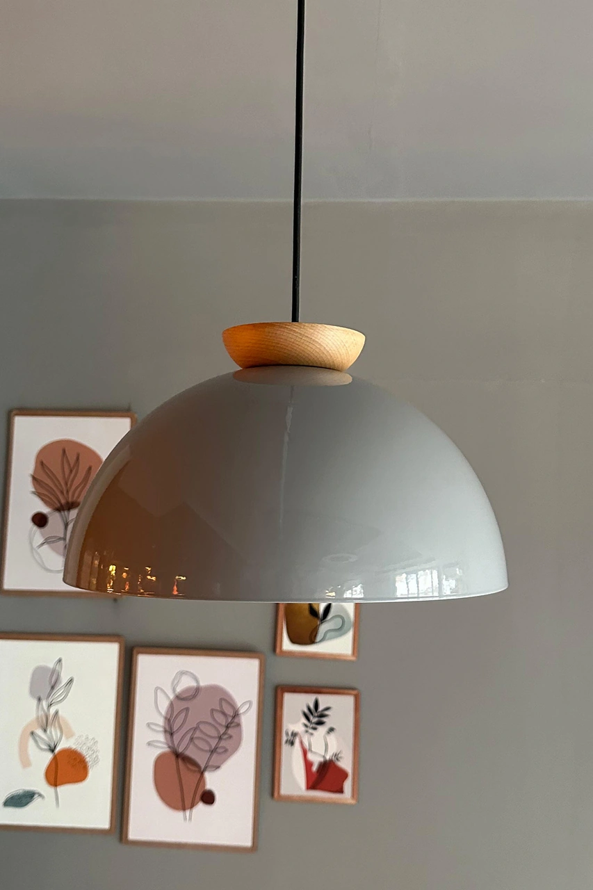 Yimpi Gri Avize Ahşap Tekli Sarkıt Salon Kuaför Cafe Dekoratif Aydınlatma Pastane Gri