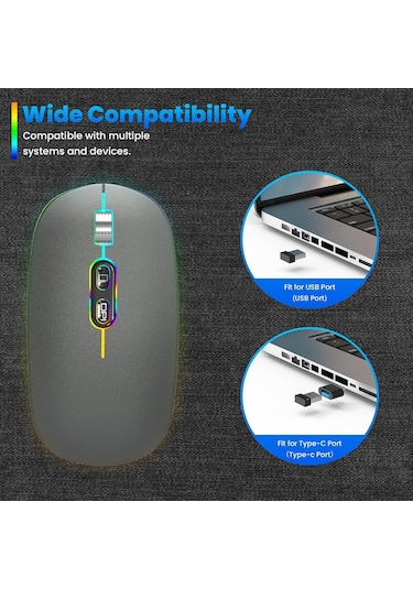 Kablosuz Led Fare Sessiz 2.4g Şarj Edilebilir Dizüstü Bilgisayar Faresi Diğer