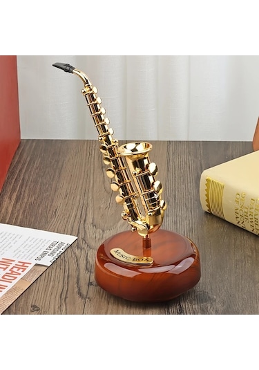 Willowhaven 2057 Small Lüks Döner Müzik Kutusu Altın Saksafon Trompet Kornet Dekor