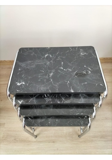 Evko Mobilya Buket Sehpa, 4'lü Zigon Sehpa, Dörtlü, Krom-smermer