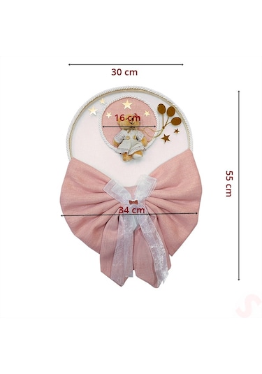 Kasnaklı Fiyonk Ve Ayıcıklı 30cm Kapı Süsü - Pembe