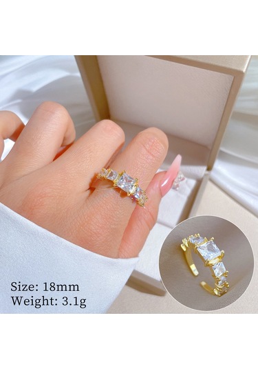 Geometrik Elmas Taşlı Yuvarlak İnci Yüzük No.66 Çok Renkli