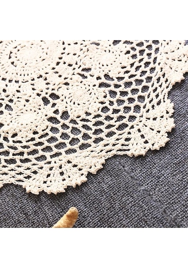 Bej Yuvarlak Masa Örtüsü Bardak Altlığı Peçete Masa Örtüsü Tığ Işi Dantel Pamuk Kapak Mat Ziyafet Düğün Dekorasyon 40cm Bej