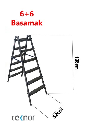 Çift Taraflı Dayanıklı 6+6 Metal Basamaklı Merdiven