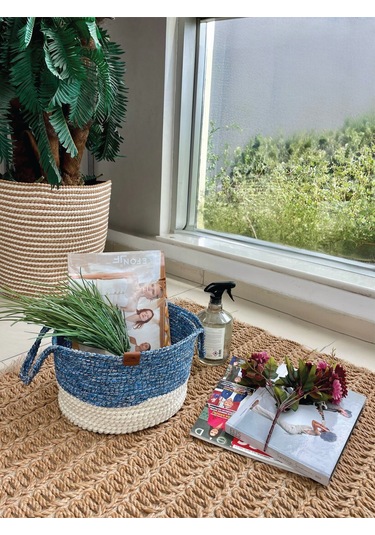 Kulplu Düzenleyici Sepet Leke Tutmaz Beyaz-mavi 31x20 Cm Beyaz - Mavi