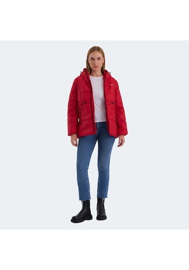 Slazenger CALLU Kadın Kapüşonlu Şişme Kırmızı Mont & Kaban
