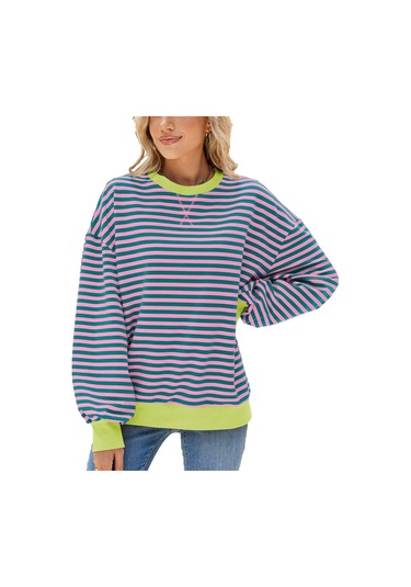 Hnxc Kadın Modası Rahat Çizgili Baskılı Uzun Kollu O-boyun Kapşonlular Ve Sweatshirtler Yeşil&pembe Yeşil - Pembe Hnxc Kadın Modası Rahat Çizgili Baskılı Uzun Kollu O-boyun Kapşonlular Ve Sweatshirtler Yeşil&pembe Yeşil - Pembe