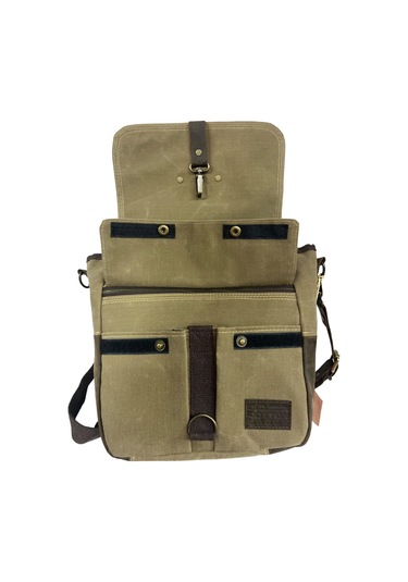 Vintage Baskılı Su Geçirmez Kanvas Deri Unisex Postacı Omuz Çantası 29 Cm X 30 Cm Koyu Kahverengi