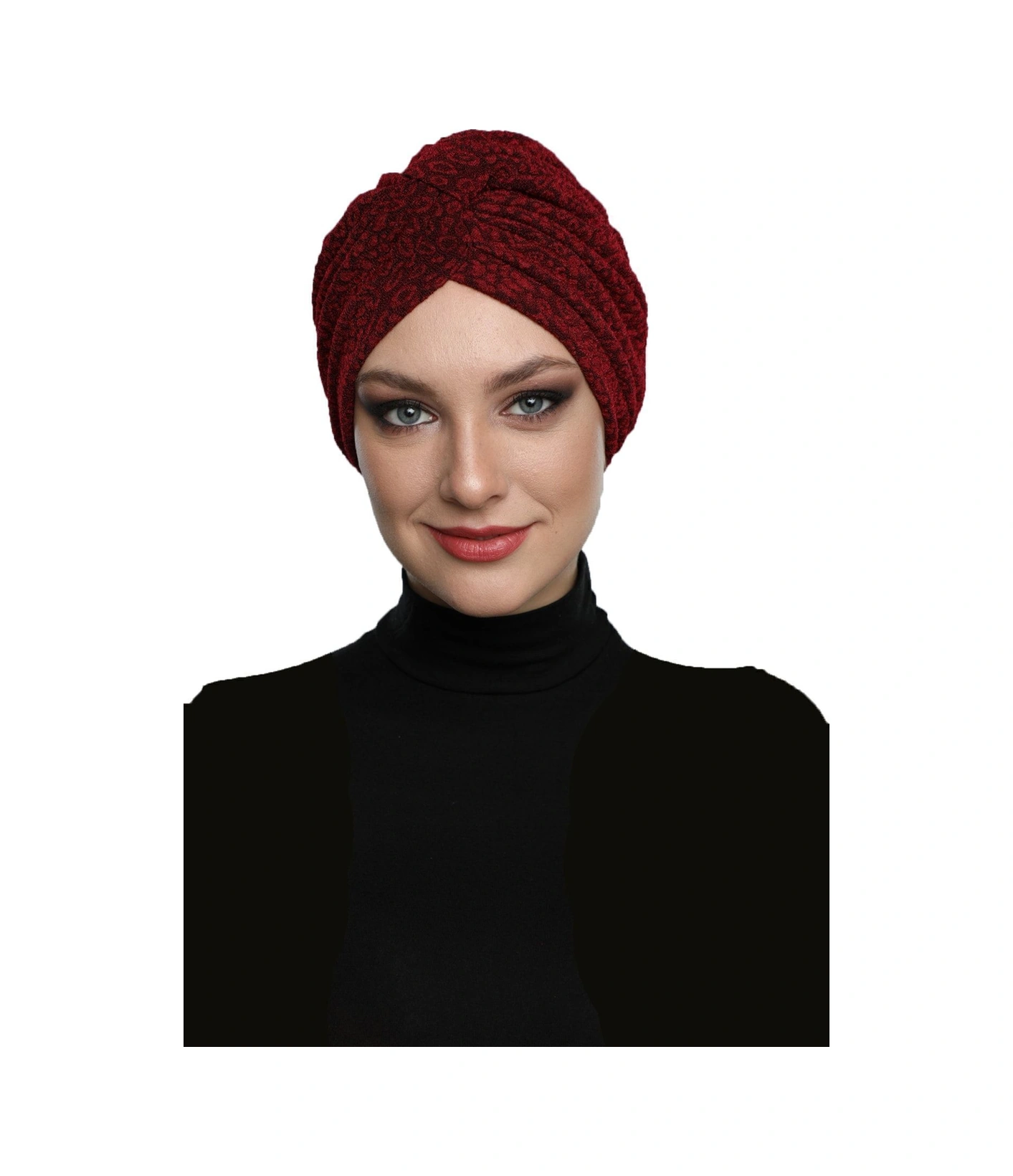 Brokar Bantlı Bordo Astarlı Hazır Türban Tesettür Bone Bordo