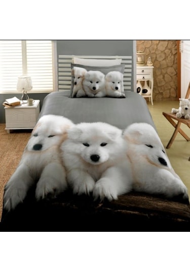 Dog Tek Kişilik 3 Parça Saten & Pamuk Nevresim Takımı