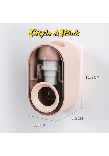 Pembe Otomatik Toz Geçirmez Diş Macunu Dispenseri Duvara Montaj Tutucu Banyo Aksesuarları Seti Diş Macunu Sıkacağı Lm Pembe