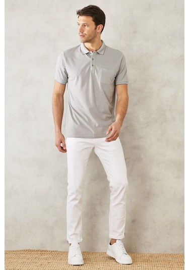 Ac&Co / Altınyıldız Classics Polo Yaka Cepli Regular Fit Bol Kesim Düz Tişört - 465114609 Gri