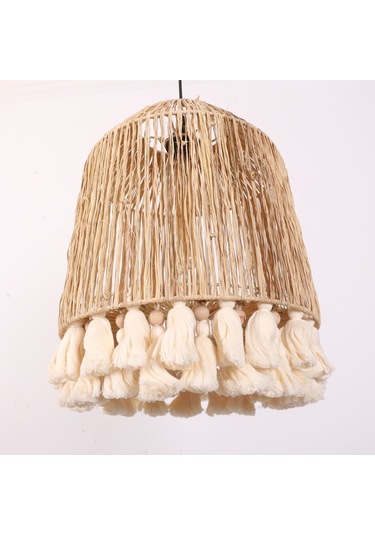 İstanbul Rafya Ve Ponponlu Separatörlü 37x43 Cm Avize. Bej