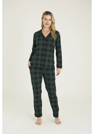 9209-k Kadın Apaj Yaka Pijama Takım Yeşil