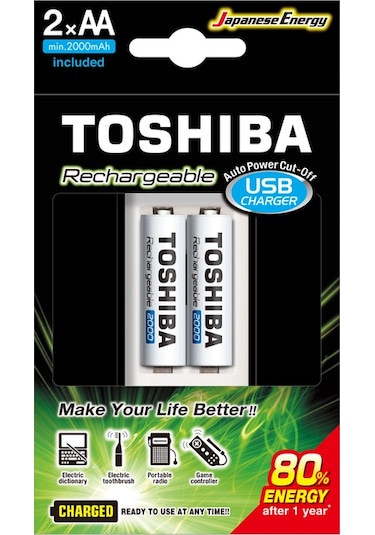 TOSHIBA USB ŞARJ CİHAZI+2 AD.2000MAH KALEM PİL