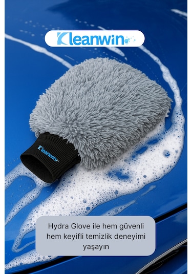 Hydroglove Mikrofiber Oto Yıkama Eldiveni Sünger Dolgulu Araç Temizlik Ve Araba Cila Eldiveni - Gri