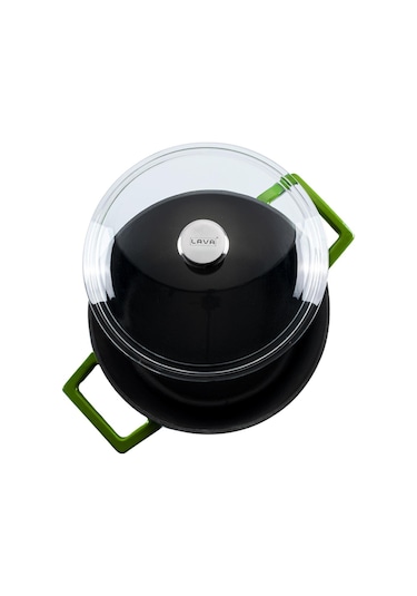 Lava Döküm Yuvarlak Tencere Cam Kapaklı Glaze 28 CM