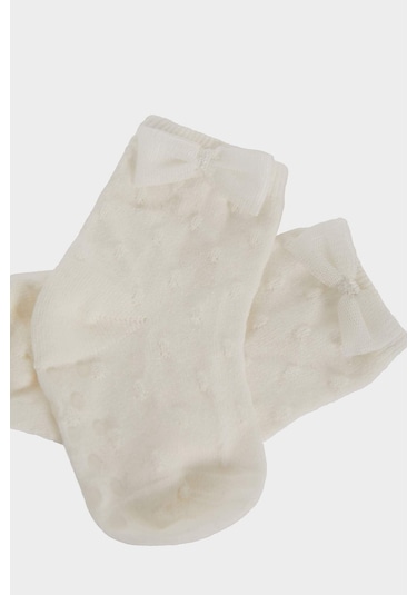 DeFacto Kız Bebek Kurdele 2'li Pamuklu Uzun Çorap E5025A5NSWT1 Beyaz