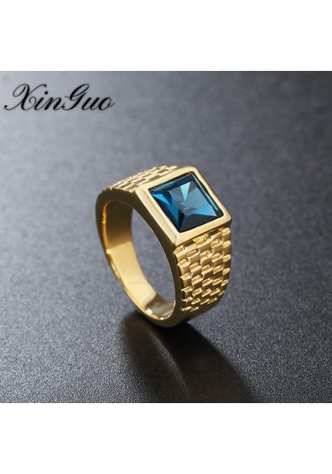 Mavi Yeni Avrupa Ve Amerika Birleşik Devletleri Basit Altın Taş Erkek Ve Kadın Titanyum Çelik Yüzük 9 Mavi