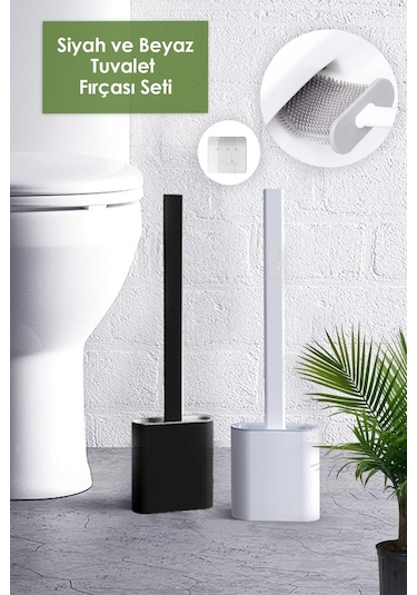 Anadolu Saray 2'li Set Beyaz Ve Siyah Renk Silikon Tuvalet Fırçası Set Bükülebilir Pratik Silikon Wc Klozet Fırçası