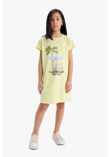 Defacto Kız Çocuk Baskılı Kısa Kollu Elbise E0658a825smyl282 Sarı