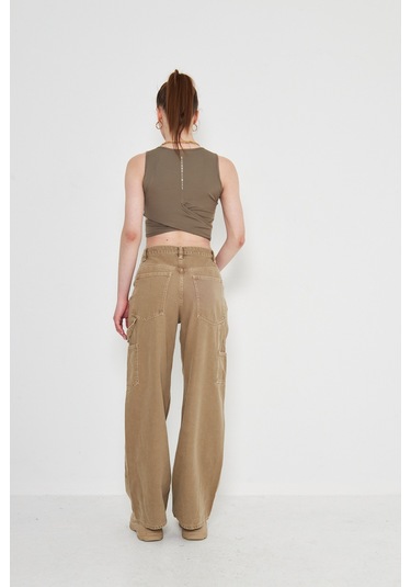 Kutaf Vizon Pamuklu Carpenter Pantolon Camel