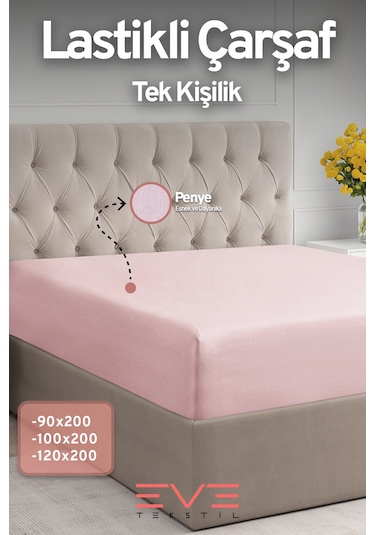 Eve Tekstil Fitted Yüksek Kaliteli Penye Kumaş Tek Kişilik Lastikli Çarşaf Toz Pembe
