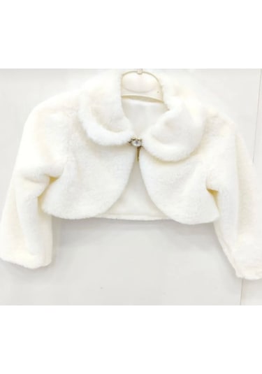 Mnk Baby & Kids Pelüş Uzun Kol Kız Çocuk Bolerosu M00681 Ekru