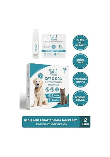 Kedi Köpek Worm Stop İç Dış Parazit Damla Tablet Seti