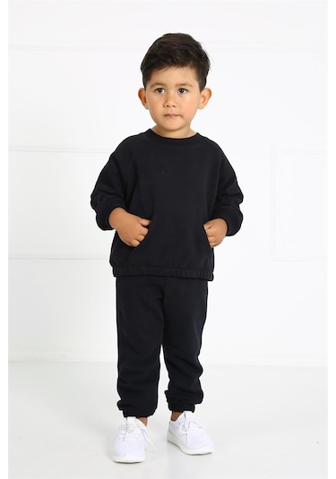 Luess Cep Detaylı Organik Pamuk Oversize Kesim Çocuk Alt Üst Takım - Siyah Luess Cep Detaylı Organik Pamuk Oversize Kesim Çocuk Alt Üst Takım - Siyah