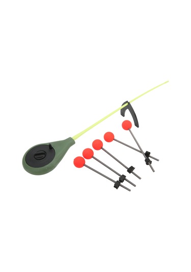 Skycity Donmuş Su Balıkçılığı Seti: Yeşil Ab Sopa + 5 Adet Paslanmaz Çelik Kırmızı Top Yaylı Uç + Tutucu - Hafif, Dayanıklı Balık Takımı