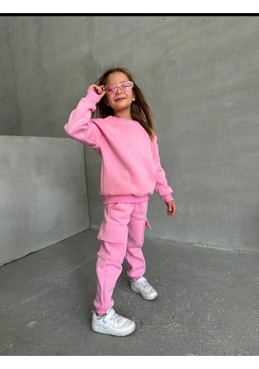 Kız Çocuk Eşofman Takım %100 Pamuklu Alt Üst Şardonlu Takım Pembe